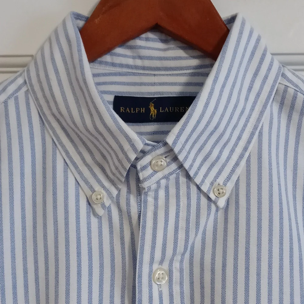 🐎Ralph Lauren🐎 - Men's Blue/White Stripe L/S Oxford Button Down - Picture 6 of 15
